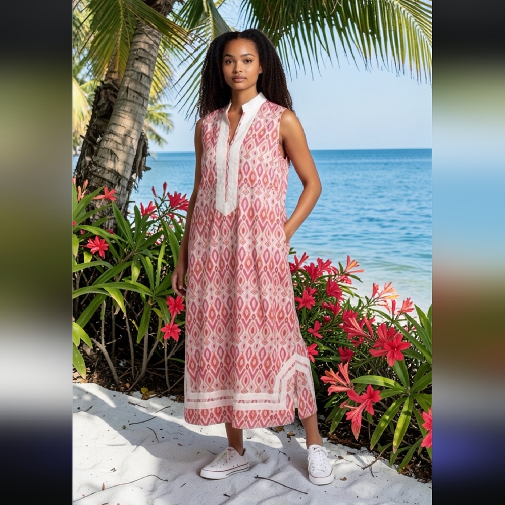 NWT Sail To Sable Women's Sleeveless Diamond Pink Caftan Midi Dress Size-XS